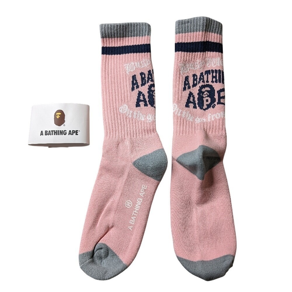 Bape‎ Crew Socks Logo Striped Mens Womens Unisex Size 9-11 Pink Black Gray
